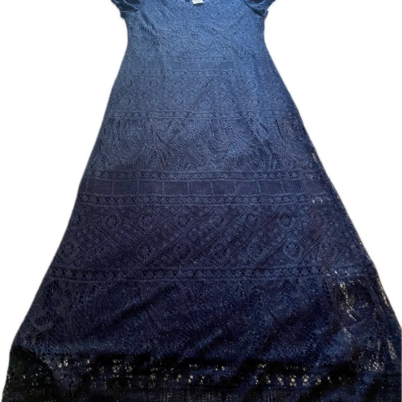 Jessica Howard Long Navy Blue Sparkle Lace Dress. Lined. Size 12. Cap Sleeves. - Picture 3 of 11